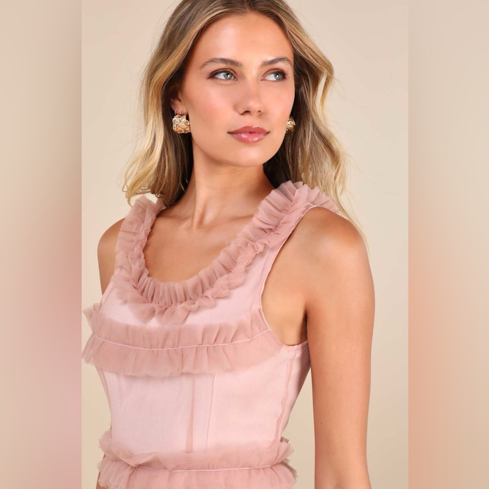 Sister Jane Montana Pink Tulle Ruffled Sleeveless Midi Dress Sz 8 MSRP $259 NWT - Picture 4 of 12
